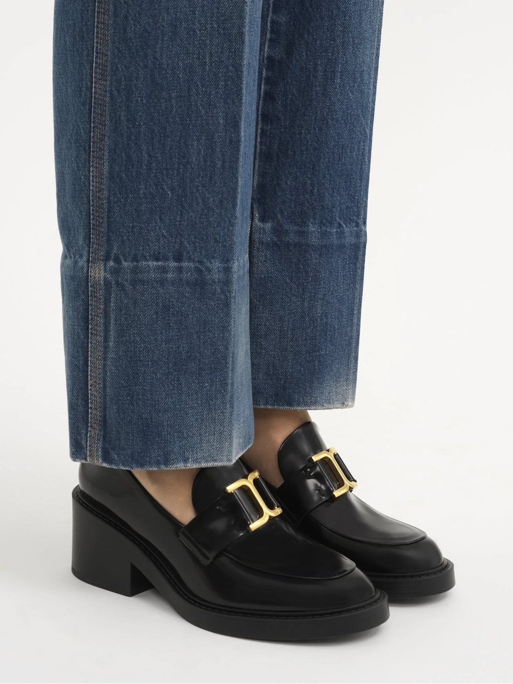 CHLOÉ
Marcie black leather heeled loafers
